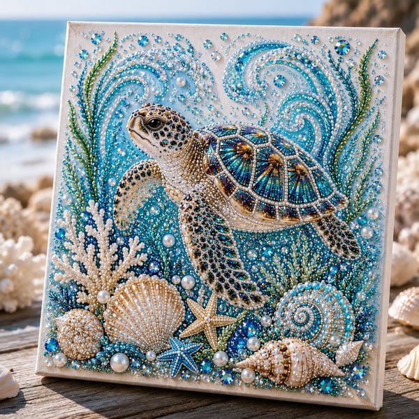 🌊🔥 Last Day Big Sale - 🌊✨ Ocean Theme Pearl Art DIY Kit – Relaxing DIY Craft to Create Stunning Coastal Artwork