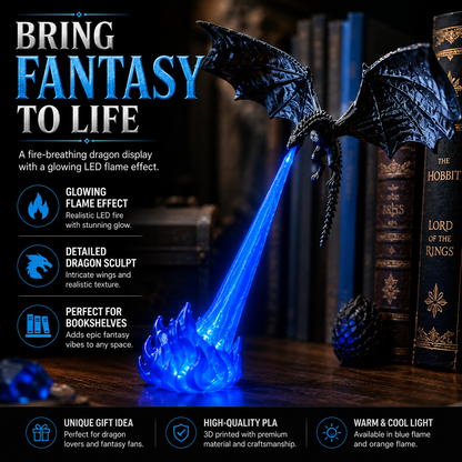 🔥 HOT DEAL 55% OFF🐉 Glowing Dragon Bookend with LED Flame Effect