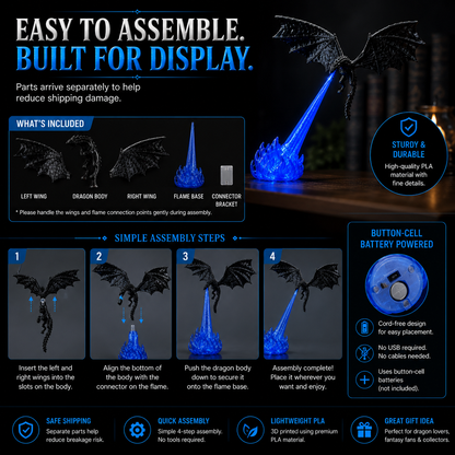 🔥 HOT DEAL 55% OFF🐉 Glowing Dragon Bookend with LED Flame Effect