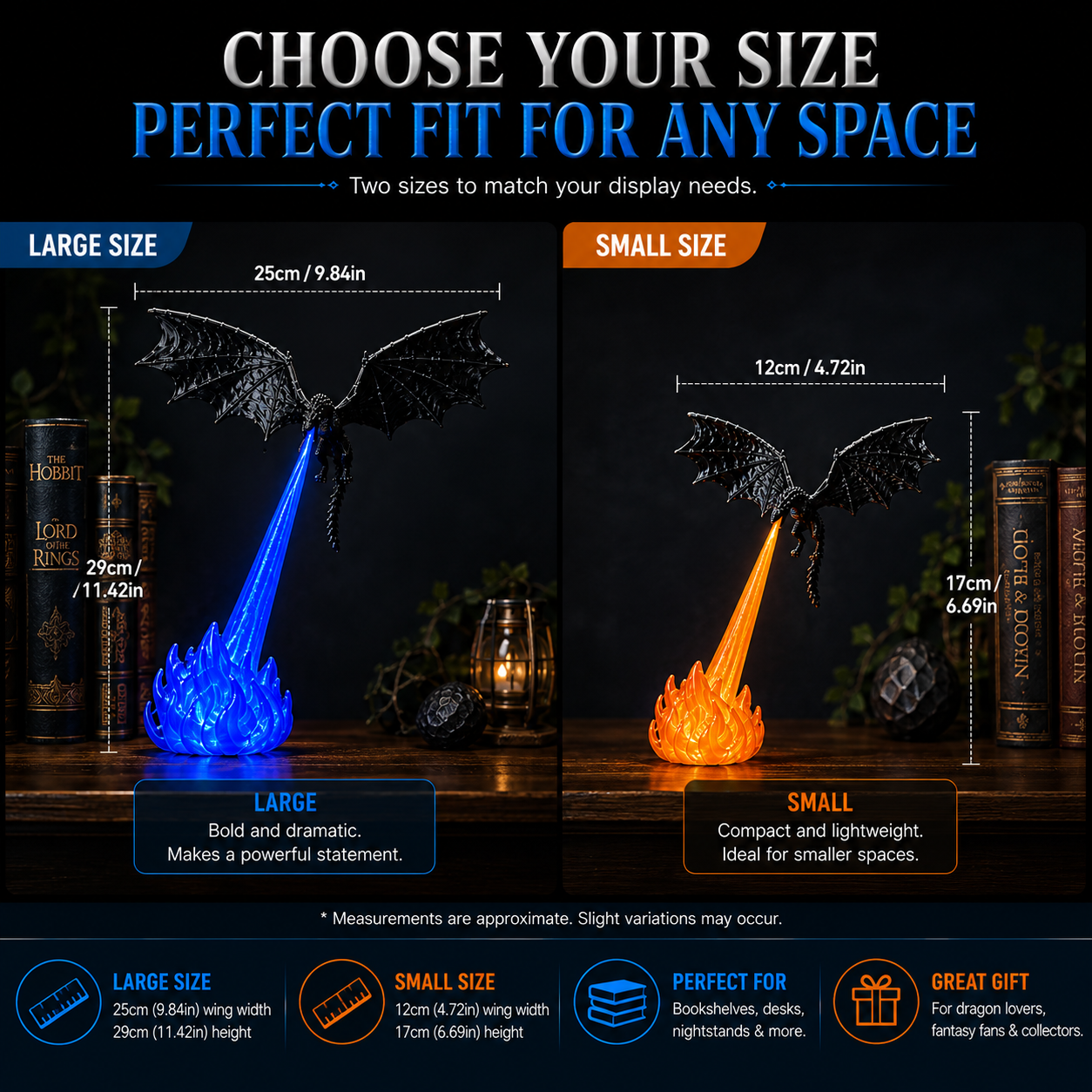 🔥 HOT DEAL 55% OFF🐉 Glowing Dragon Bookend with LED Flame Effect