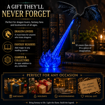 🔥 HOT DEAL 55% OFF🐉 Glowing Dragon Bookend with LED Flame Effect