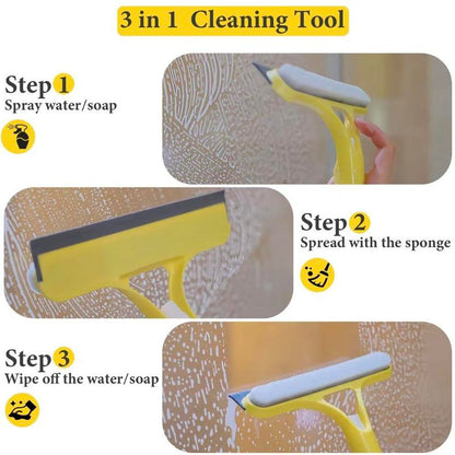 3-in-1 Window Cleaner: Spray + Scrub + Squeegee for Home & Car✨