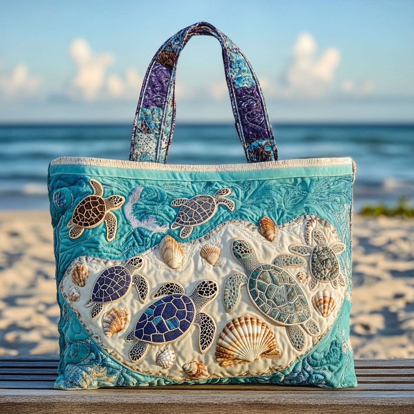 🐢 49% OFF Today | Turtle Quilted Tote Bag ✨ Lightweight Shoulder Bag with Coastal Charm