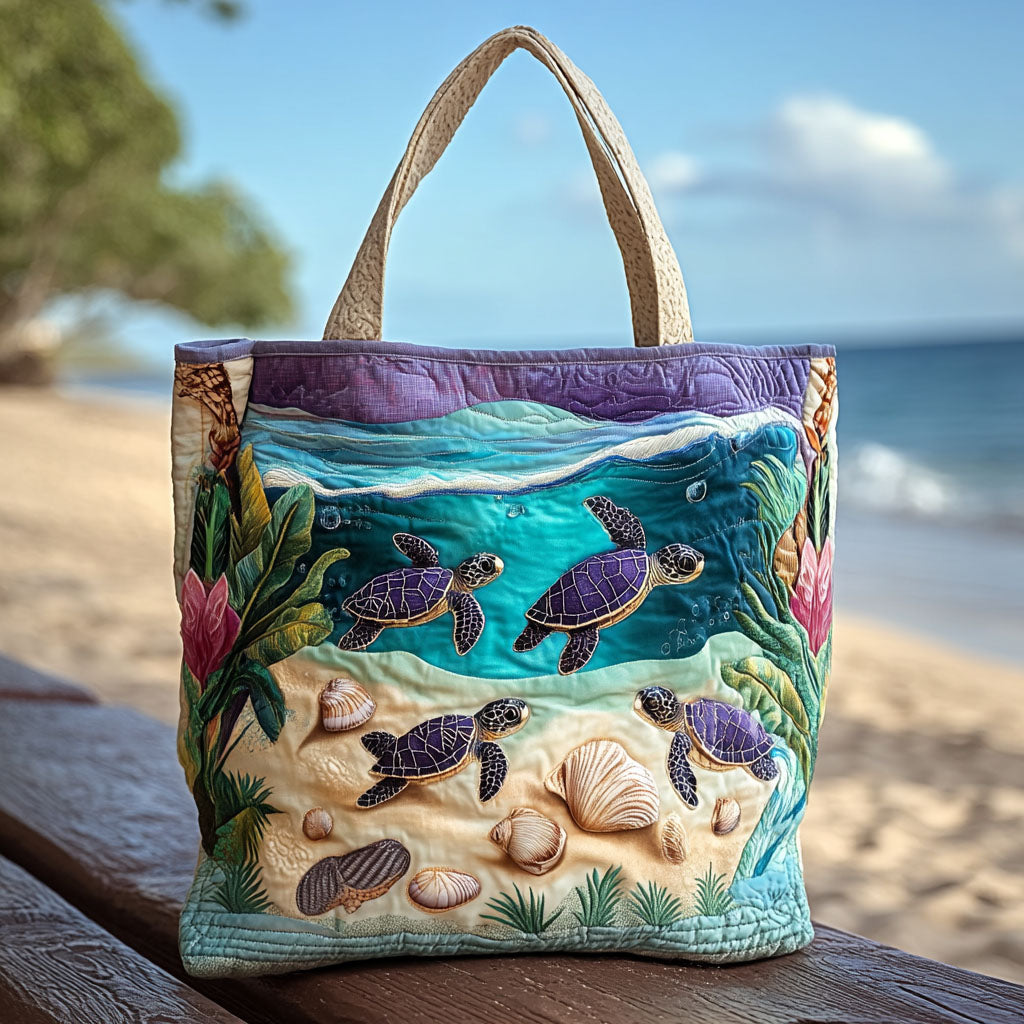 🐢 49% OFF Today | Turtle Quilted Tote Bag ✨ Lightweight Shoulder Bag with Coastal Charm