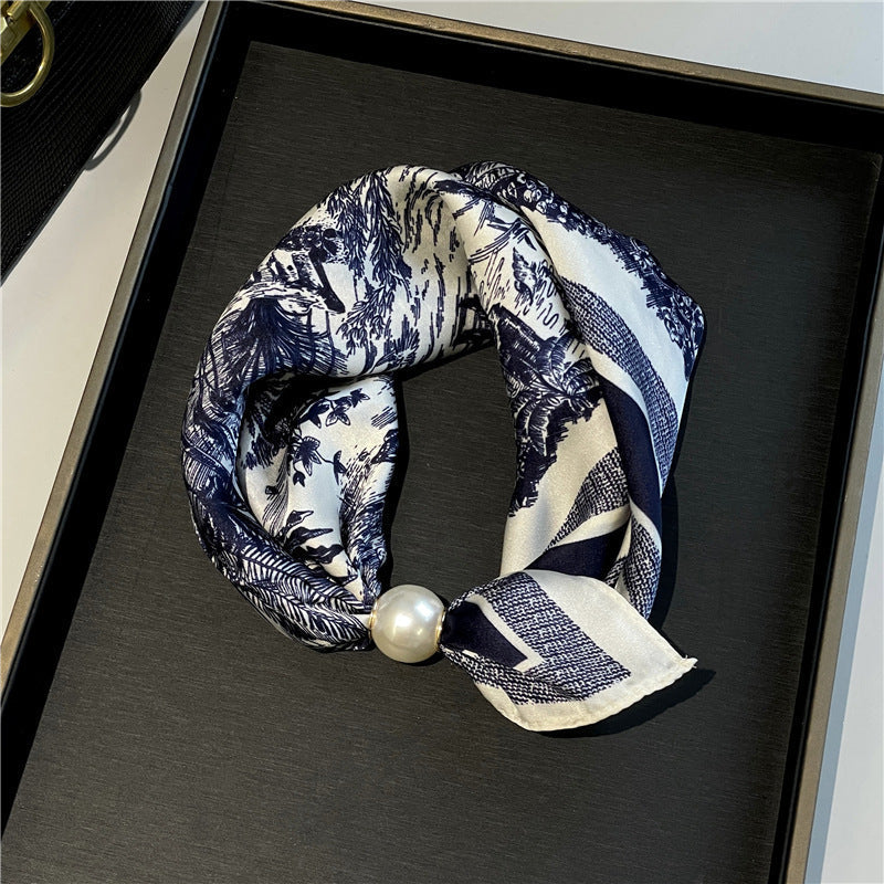 🔥HOT SALE🔥 Pearl Buckle Closure Printed Scarf