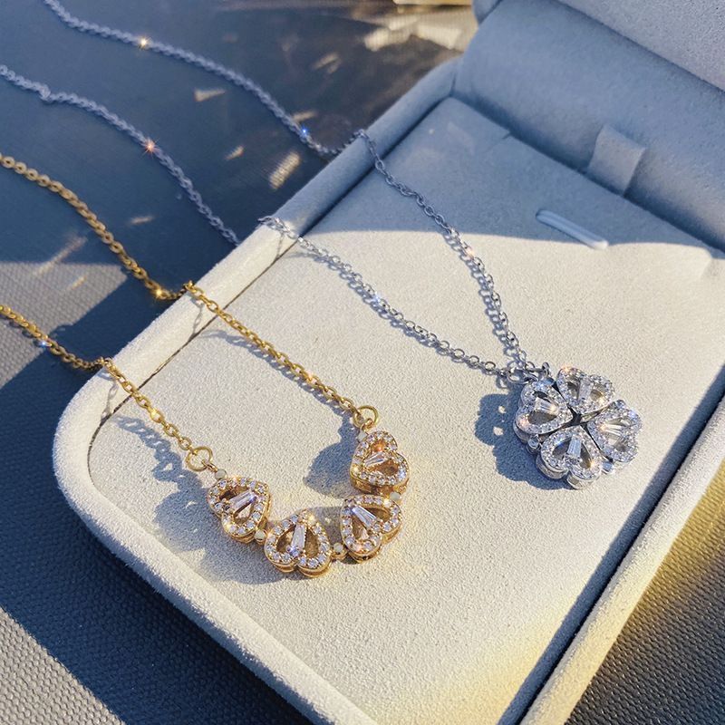 ✨ Magnetic Four-Leaf Clover Heart Necklace — 4 Hearts, 1 Lucky Clover