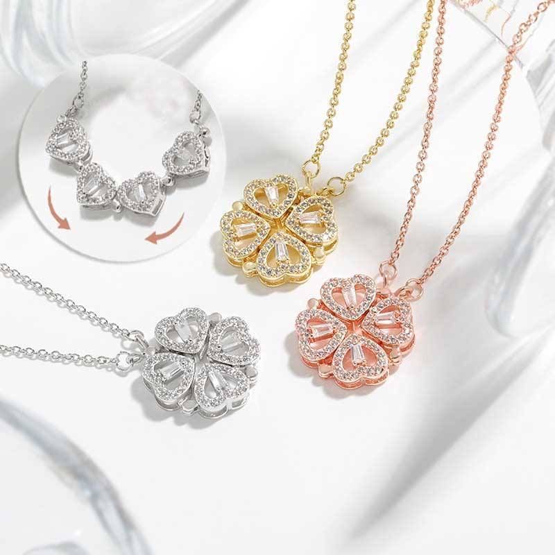✨ Magnetic Four-Leaf Clover Heart Necklace — 4 Hearts, 1 Lucky Clover
