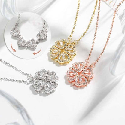 ✨ Magnetic Four-Leaf Clover Heart Necklace — 4 Hearts, 1 Lucky Clover