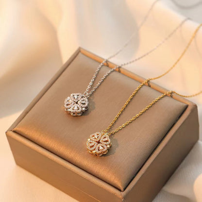 ✨ Magnetic Four-Leaf Clover Heart Necklace — 4 Hearts, 1 Lucky Clover