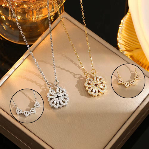 ✨ Magnetic Four-Leaf Clover Heart Necklace — 4 Hearts, 1 Lucky Clover