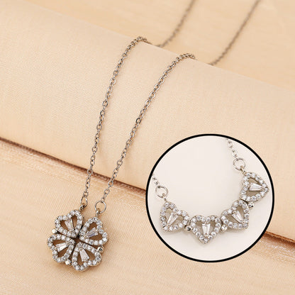 ✨ Magnetic Four-Leaf Clover Heart Necklace — 4 Hearts, 1 Lucky Clover