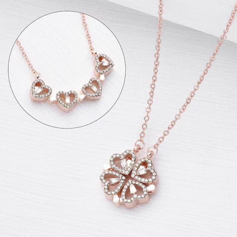 ✨ Magnetic Four-Leaf Clover Heart Necklace — 4 Hearts, 1 Lucky Clover