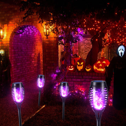 Halloween Outdoor Solar Flickering Flame Torch Lights Waterproof Garden Yard Pathway Decor