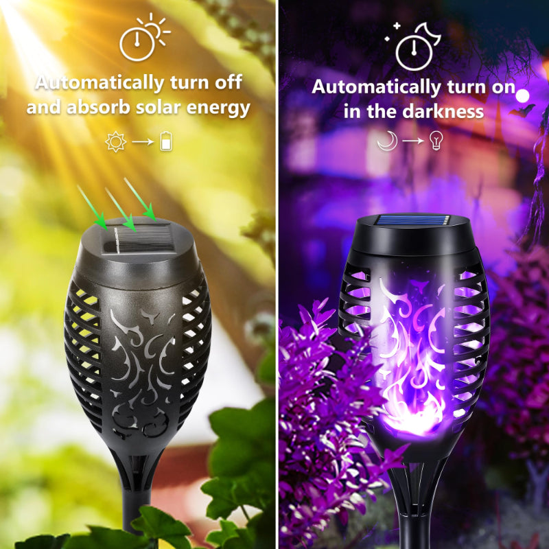 Halloween Outdoor Solar Flickering Flame Torch Lights Waterproof Garden Yard Pathway Decor