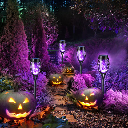 Halloween Outdoor Solar Flickering Flame Torch Lights Waterproof Garden Yard Pathway Decor