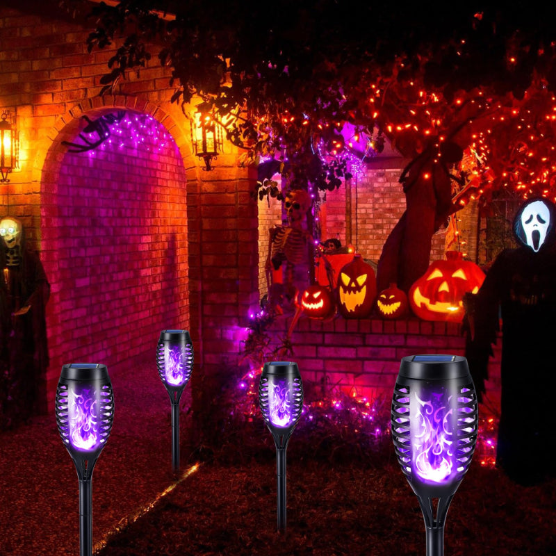 Halloween Outdoor Solar Flickering Flame Torch Lights Waterproof Garden Yard Pathway Decor