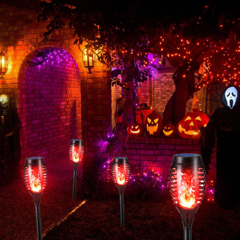 Halloween Outdoor Solar Flickering Flame Torch Lights Waterproof Garden Yard Pathway Decor