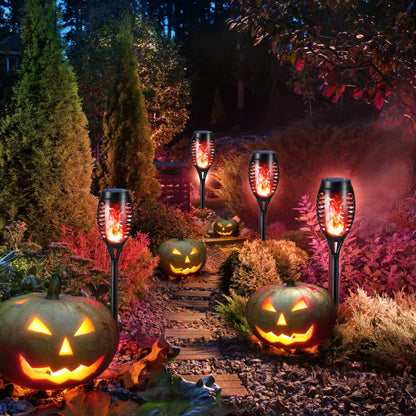 Halloween Outdoor Solar Flickering Flame Torch Lights Waterproof Garden Yard Pathway Decor