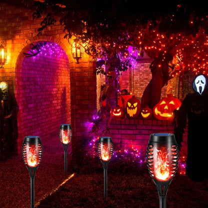 Halloween Outdoor Solar Flickering Flame Torch Lights Waterproof Garden Yard Pathway Decor