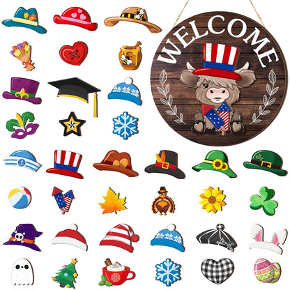 🔥 50% Off Limited Time 🔥35Pcs Interchangeable Highland Cow Welcome Sign
