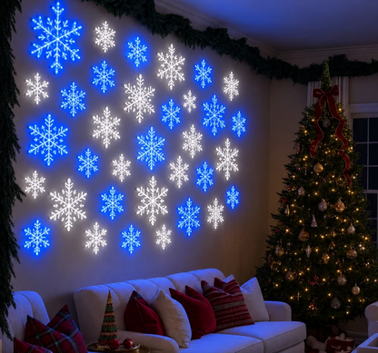 GlowFlake-  Blue And White LED Snowflake Wall Set