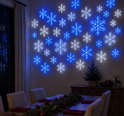 GlowFlake-  Blue And White LED Snowflake Wall Set