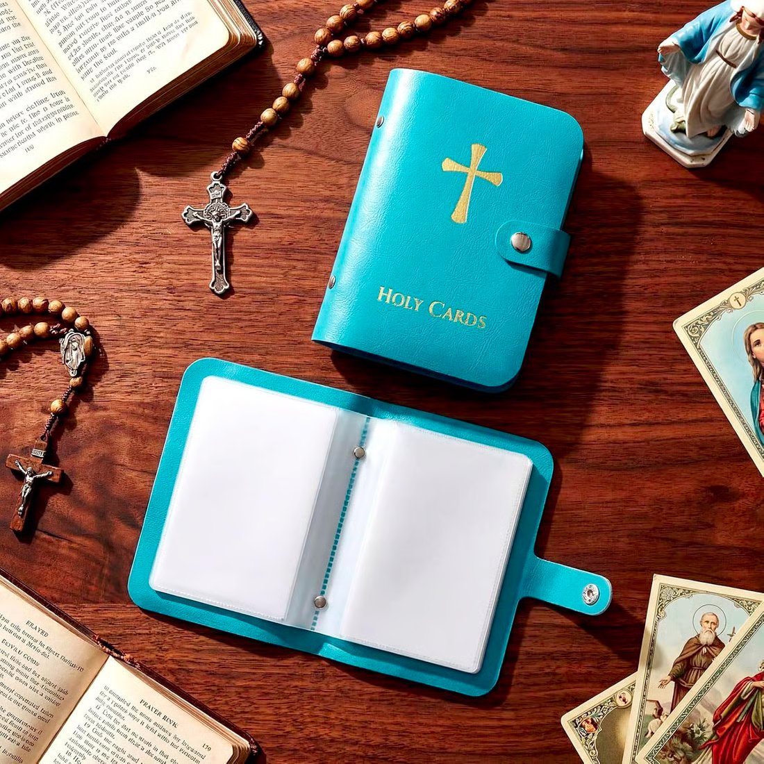 ✝️ Catholic Holy Card Holder – Pocket Prayer Card Organizer with Snap Closure