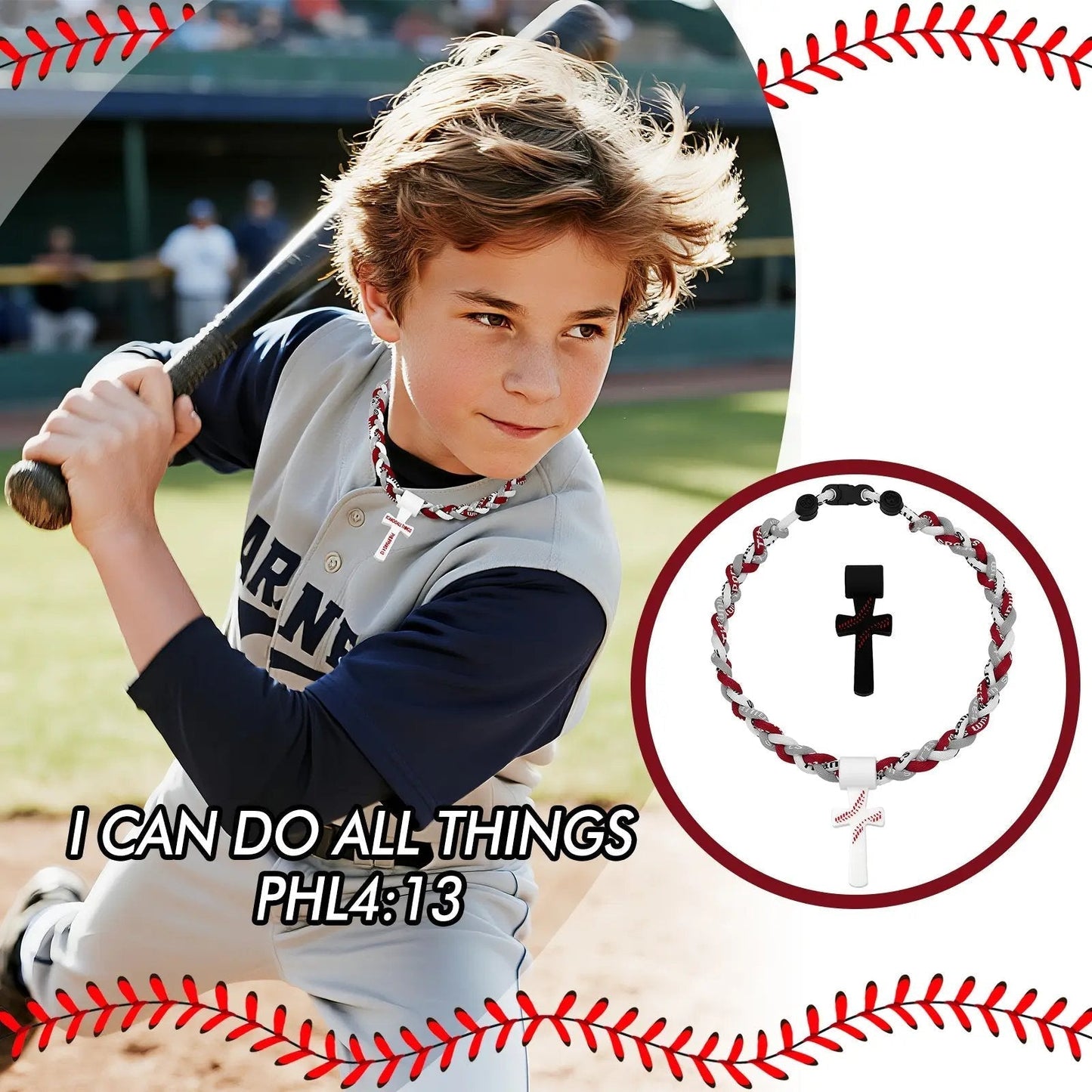 ⚾✝️ Triple-Rope Baseball Cross Necklace | Inspirational Sports Pendant with Faith Charm