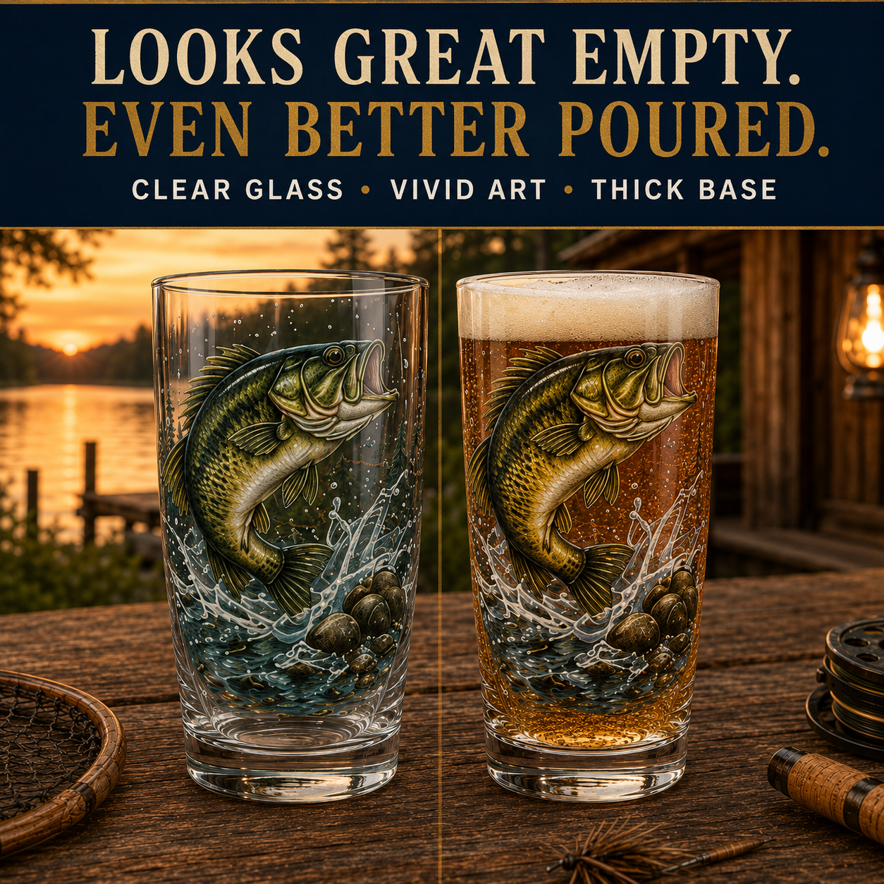 Fishing glass filled with a cold drink in a relaxed outdoor setting