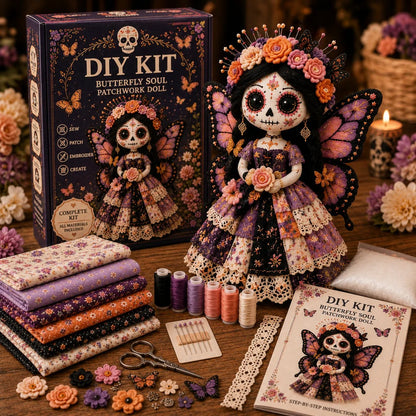 🔥 LAST DAY 50% OFF – Day of the Dead Patchwork Doll DIY Kit | Handmade Fabric Craft with Floral Details