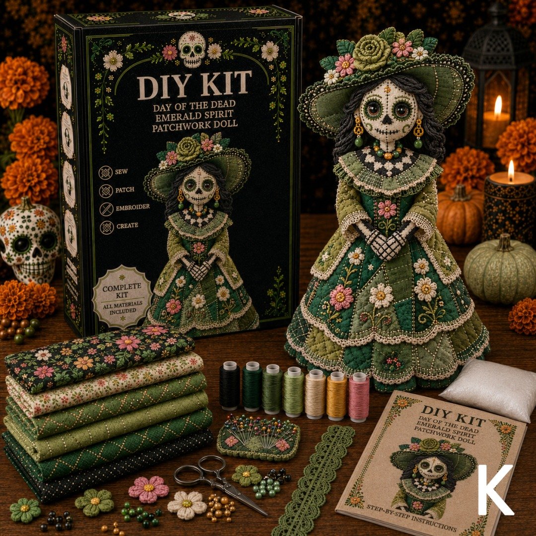 🔥 LAST DAY 50% OFF – Day of the Dead Patchwork Doll DIY Kit | Handmade Fabric Craft with Floral Details