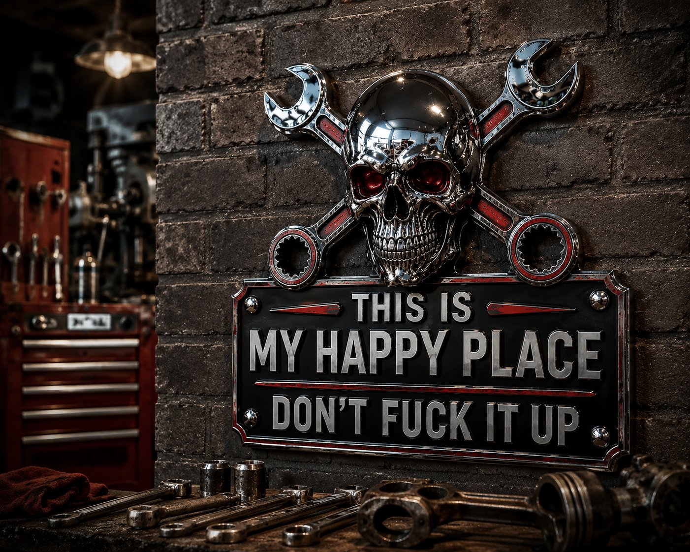 ✨ Limited-Time 50% OFF | “This Is My Happy Place” Garage Wall Sign 💀 Perfect for Garage, Workshop & Man Cave