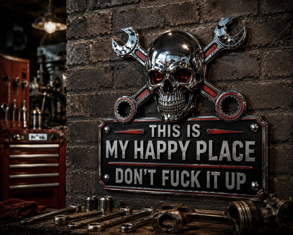 ✨ Limited-Time 50% OFF | “This Is My Happy Place” Garage Wall Sign 💀 Perfect for Garage, Workshop & Man Cave