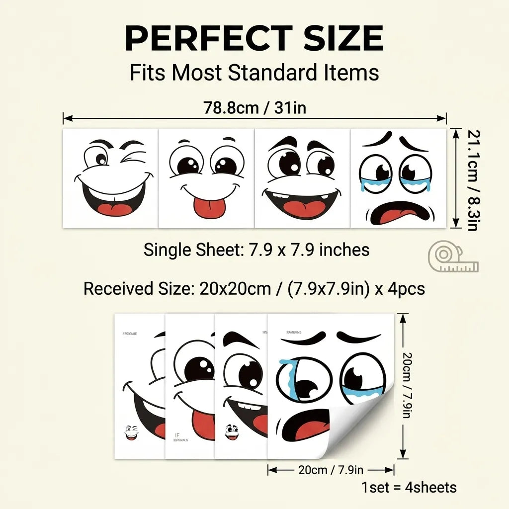 🔥Cartoon Face Stickers, Self-Adhesive Removable Decals with Glossy Finish, Multi-Surface Decor
