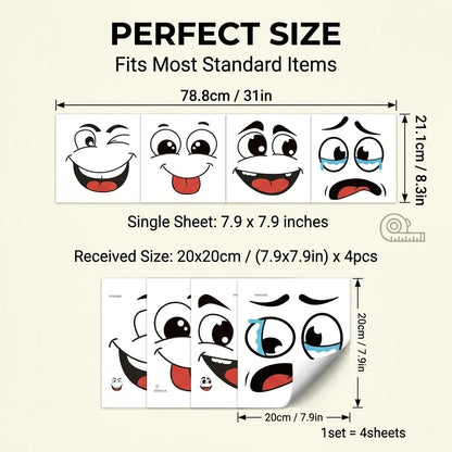 🔥Cartoon Face Stickers, Self-Adhesive Removable Decals with Glossy Finish, Multi-Surface Decor