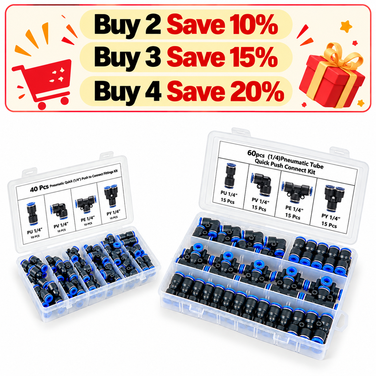 ✨🔥1/4 Inch Pneumatic Push-to-Connect Air Hose Fittings Kit