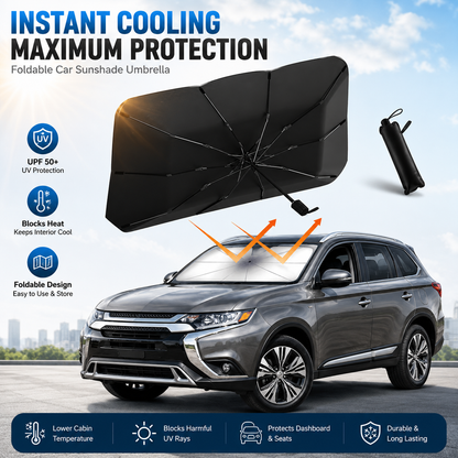 🔥Premium Titanium Silver Car Windshield Sun Shade Umbrella – Blocks Heat & Harsh Sunlight