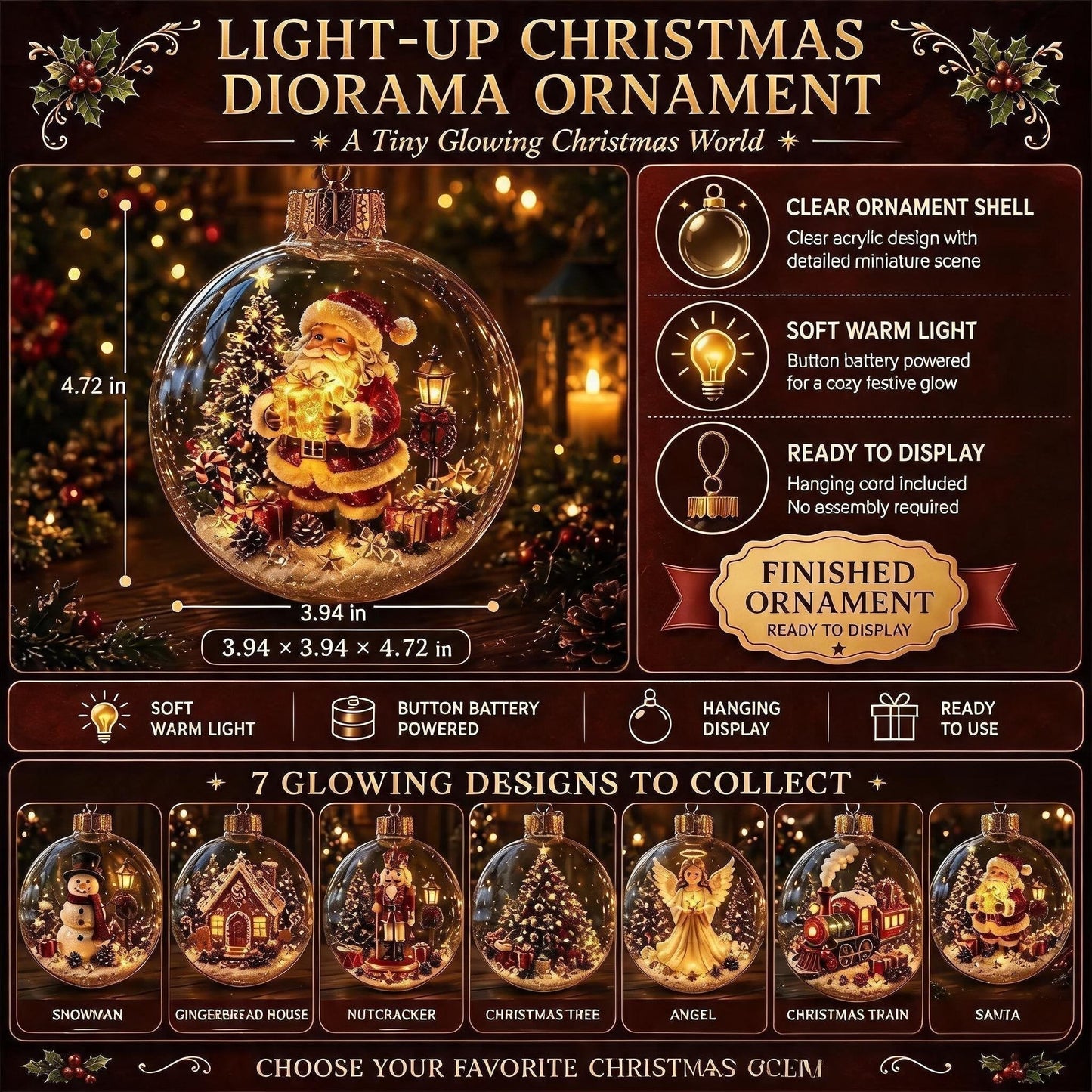 🎄Glowing Christmas Diorama Ornament – A Tiny Winter World in the Palm of Your Hand👼