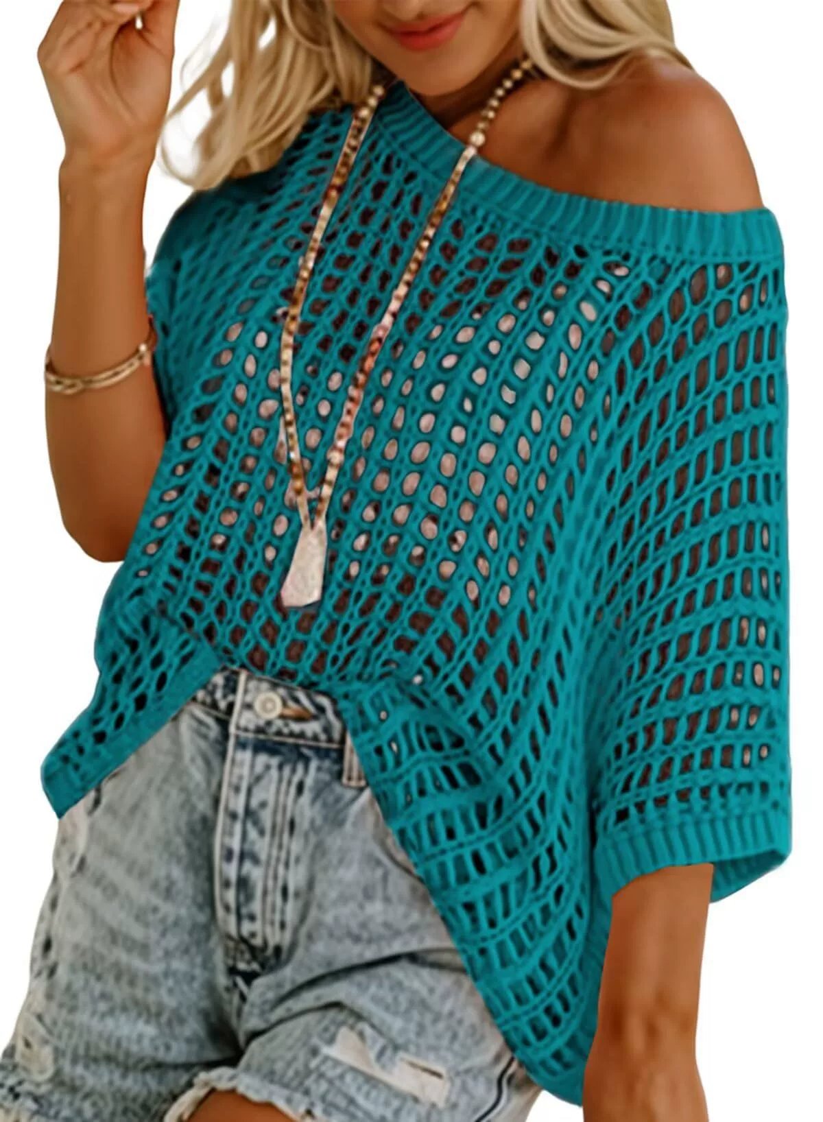 Summer Sale 49% OFF 🎁 Womens Summer Scoop Neck ShortSleeve Sweater Casual Crochet Hollow Out KnitTops