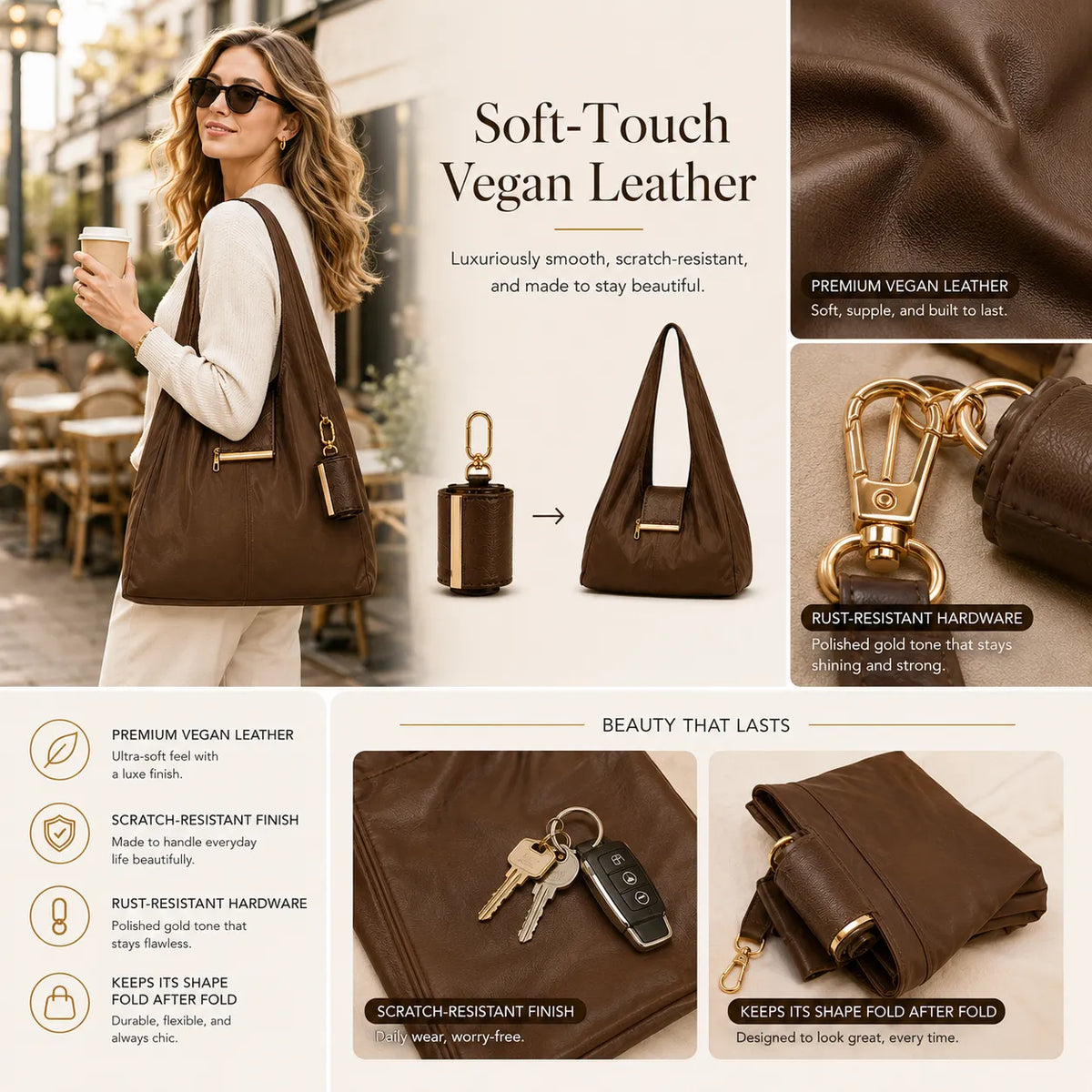 Varelli Charm Transformable Bag – Stylish Vegan Leather Tote & Keychain Charm