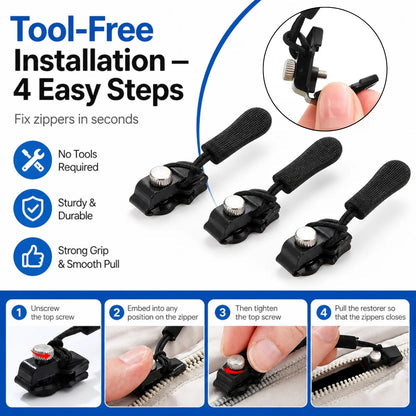 Zip Rescue Kit 🔧 15-Piece Universal Instant Zipper Fix in 3 Sizes