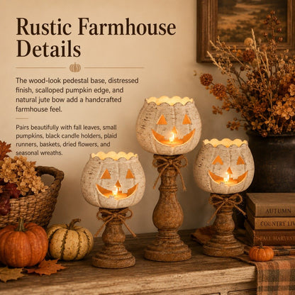 🎉Rustic White Pumpkin Tealight Candle Holder Set of 3