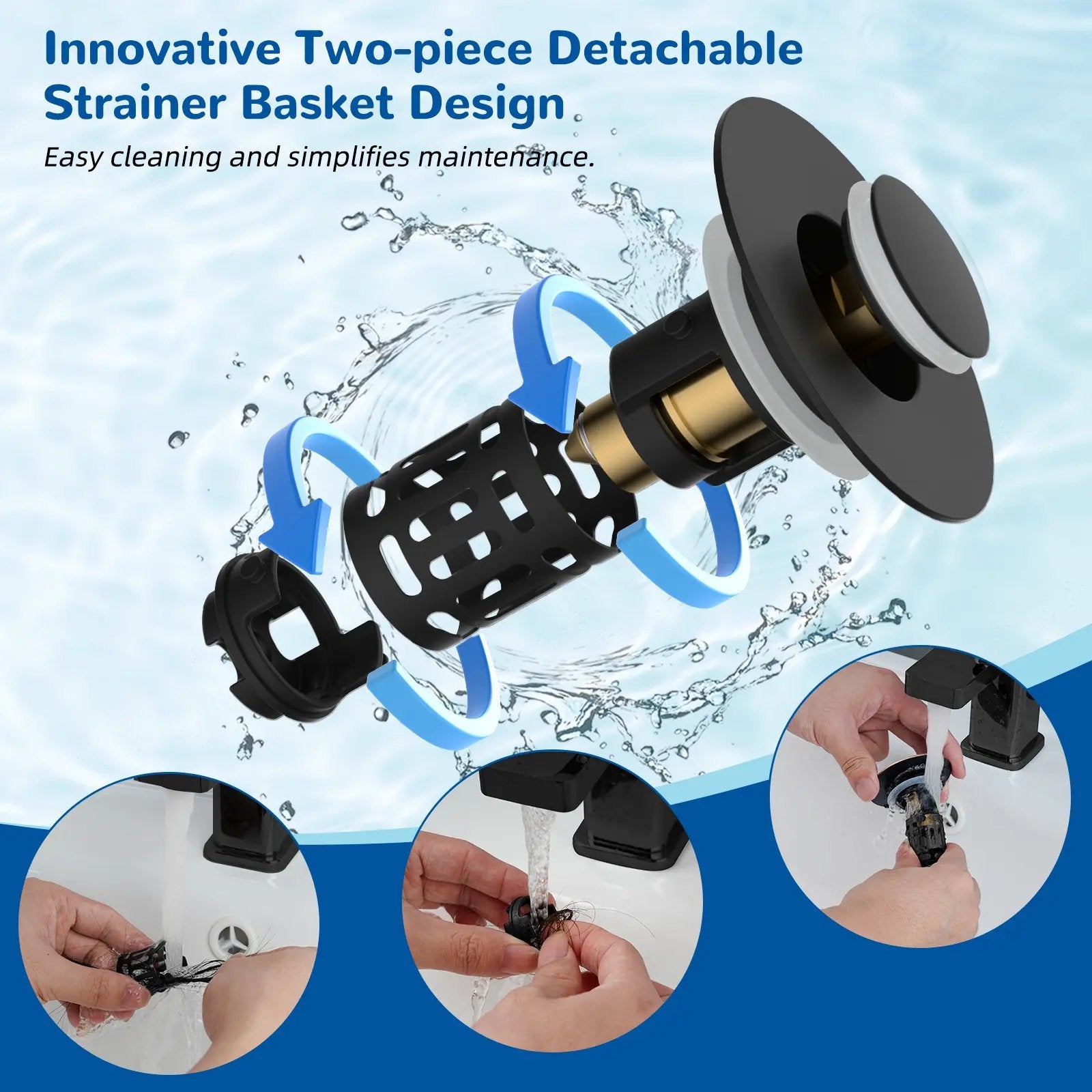 3-in-1 Universal Pop-Up Bathroom Sink Drain Strainer
