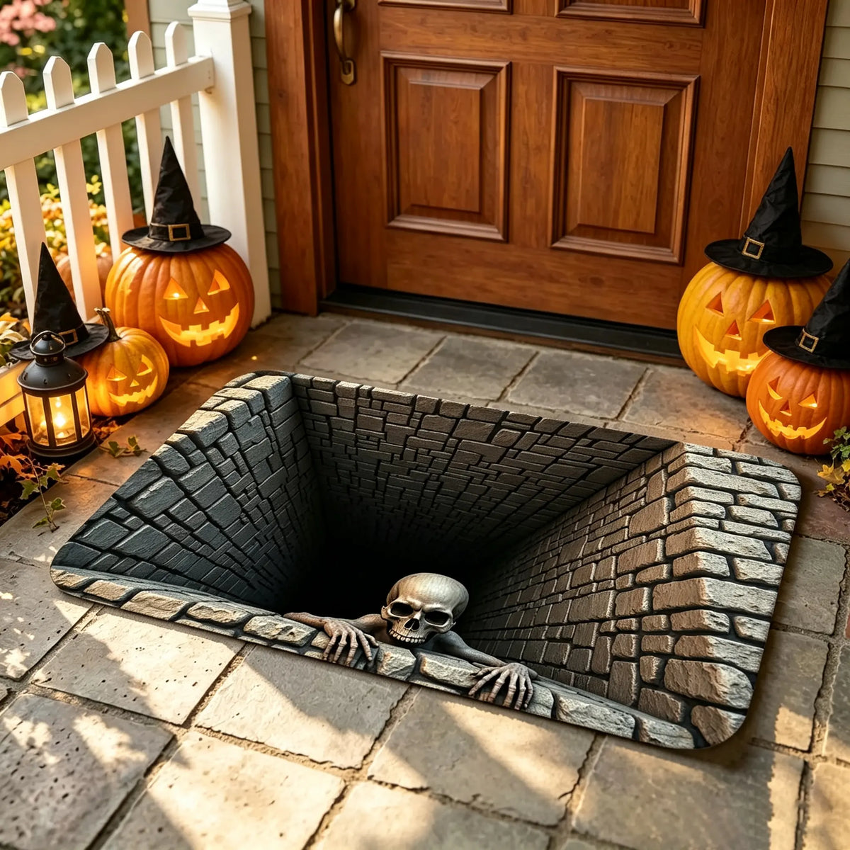 🎃💀 Halloween Front Door Mat – Festive 3D Visual Skull & Clown Horror Rug