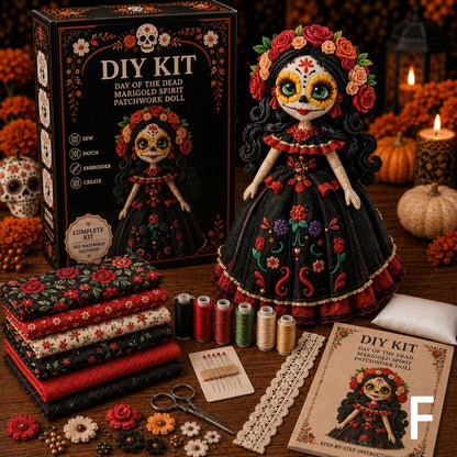 🔥 LAST DAY 50% OFF – Day of the Dead Patchwork Doll DIY Kit | Handmade Fabric Craft with Floral Details