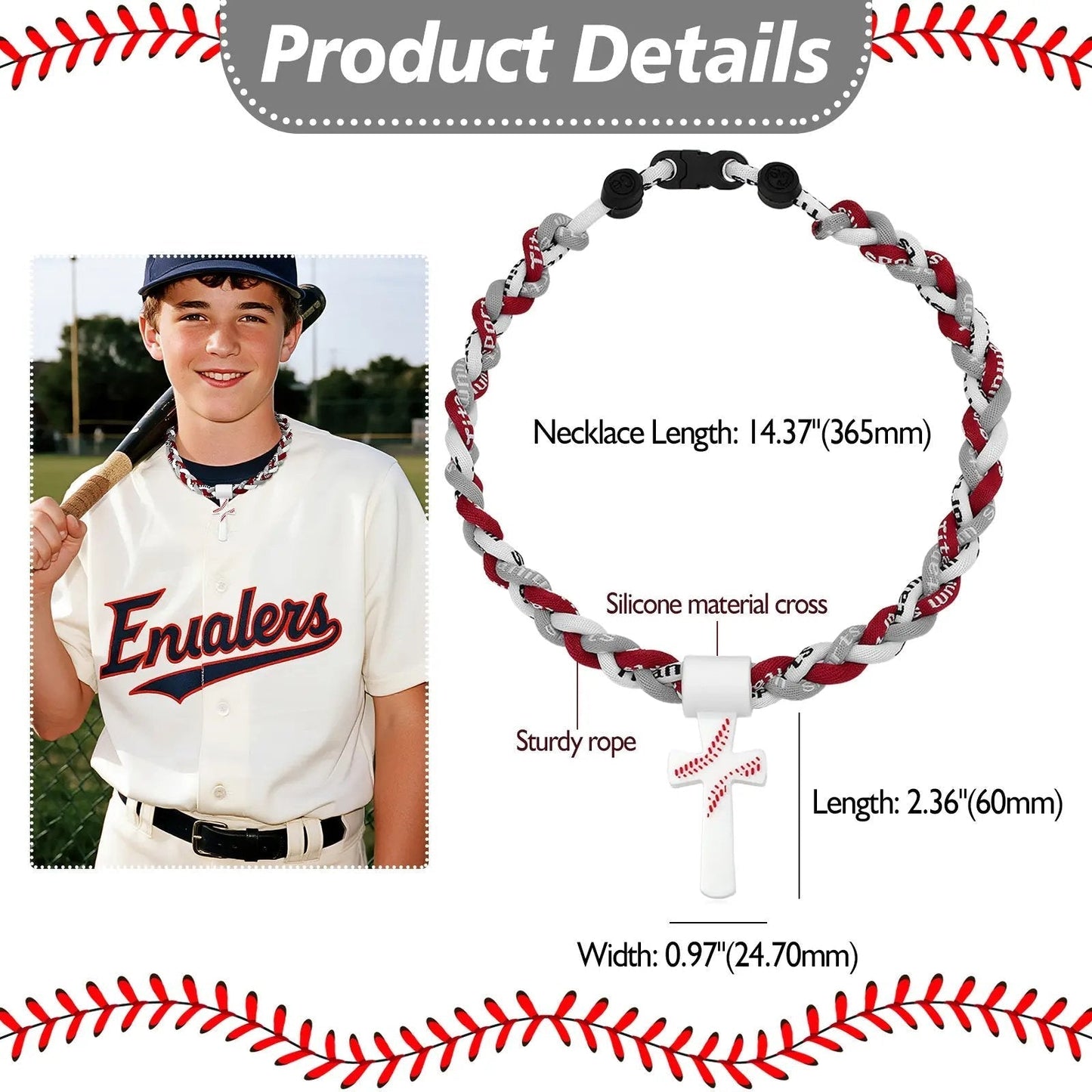 ⚾✝️ Triple-Rope Baseball Cross Necklace | Inspirational Sports Pendant with Faith Charm