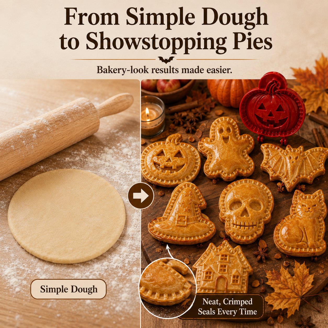🎃 8-Piece Halloween Mini Hand Pie Mold Set – Spooky Pastry Cutters & Presses
