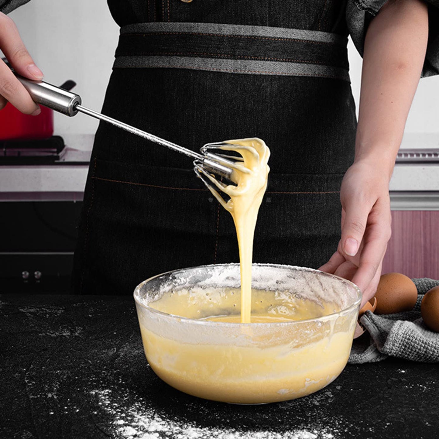 🔥 Hot Sale! Push Rotary Whisk Set – Mix Faster with Less Effort 🍳