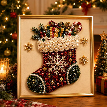 🎄 Premium 3D Pearl Christmas Diamond Painting Art Kit | Luxury Flocked Canvas with Scratch-Resistant Non-Fading Pearl Beads DIY Holiday Decor 🎅⛄️❄️