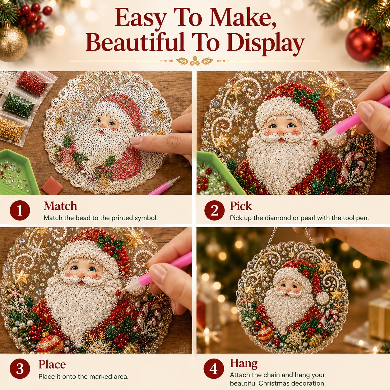 🎄 Premium Christmas Pearl Diamond Art Ornament Kit | DIY Holiday Hanging Decor